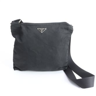 Prada Black Nylon Leather Messenger Bag Shoulder Bag (Pre-Owned)