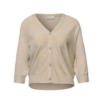 Street One Cardigans, female, Beige, Size: M Viscose Open-Front Knit Cardigan