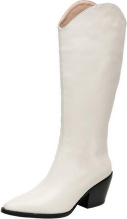 Generic Womens Knee High Western Cowboy Boots with Pointed Toe Comfortable Fit for Office and Everyday Style,White,5.5 UK