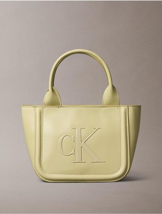 Calvin Klein Womens Embossed Monogram Small Tote Bag - Yellow