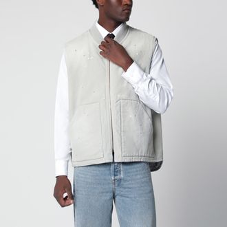 Maison Margiela Gilet grigio perla vintage con dettagli effetto vernice