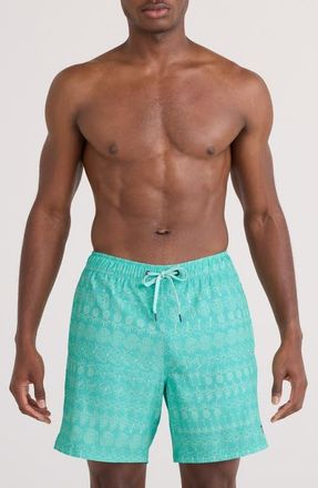Saxx Oh Buoy 2N1 7-Inch Volley Swim Trunks in Lineup-Surf Blue at Nordstrom, Size X-Large