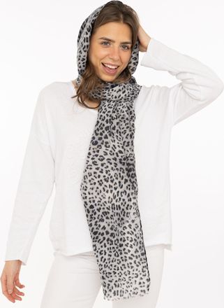 Zwillingsherz Schal ZWILLINGSHERZ Print Leo, Damen, grau, Web, Obermaterial: 100% Polyester, Modet&uuml;cher Schal, Leomuster, Fransen an den Enden