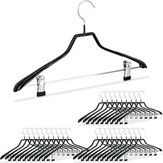 Relaxdays Relaxdays Pack De 30 Perchas Ropa Antideslizantes Con Pinzas, Metal Y Pvc, Negro, 42 Cm