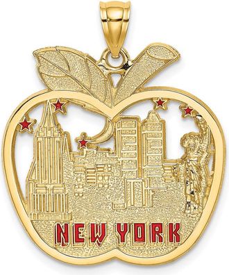 Diamond2Deal 14k Yellow Gold Red Enamel NEW YORK Apple NY Skyline Charm