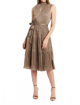 Drew Samantha Pleated Midi Dress In Bronze