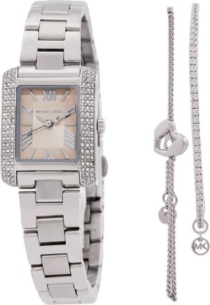 Michael Kors Emery Quartz Pink Dial Ladies Watch and Bracelets Gift Set MK7514SET