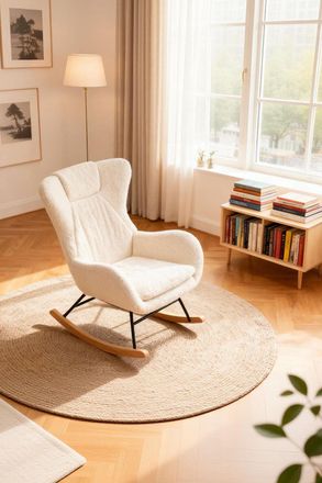 Living and Home White Lambswool Upholstered Rocking Chair