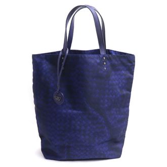 Bottega Veneta Black Blue Nylon Leather Tote Bag (Pre-Owned)