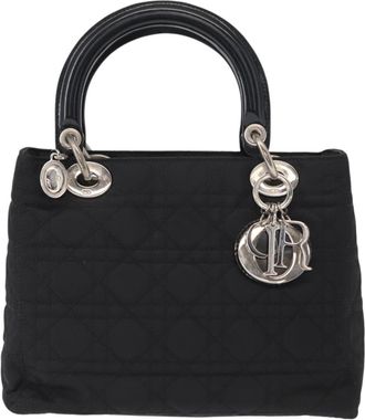 Dior Vintage Lady Dior Bag Cannage Quilt Nylon Black Nylon Handbag (Pre-Owned)