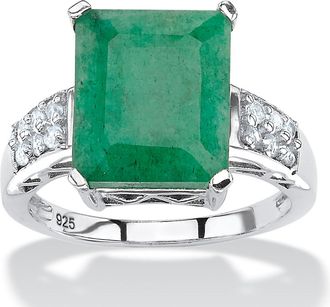 Palm Beach Jewelry 5.65 TCW Emerald-Cut Genuine Emerald & White Topaz Ring in.925 Sterling Silver