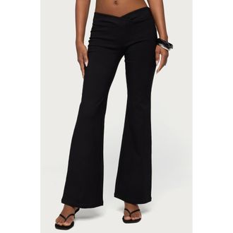 Edikted Alyce Crossover Flare Pants in Black at Nordstrom, Size X-Large