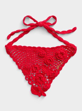 Ganni Womens 3D-flower crochet headscarf