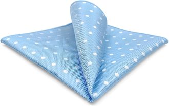 Shlax & Wing Dots Mens Pocket Square Baby Blue White Dotty Handkerchief Wedding Prom Party