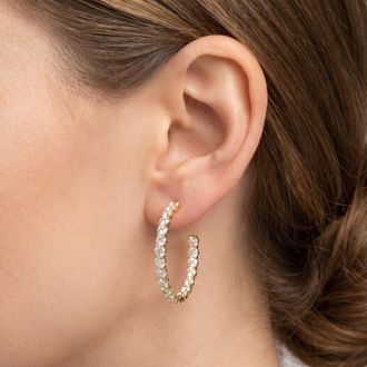 Pompeii3 2 1/4Ct Diamond Inside Outside Hoops 10k White or Yellow Gold Earrings 1 Tall