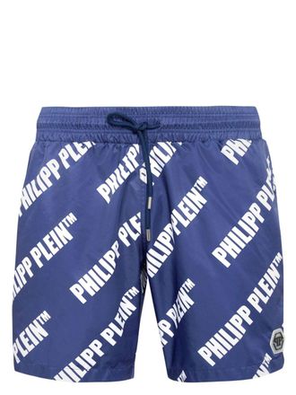 Philipp Plein Costume da bagno con logo all-over - Blu