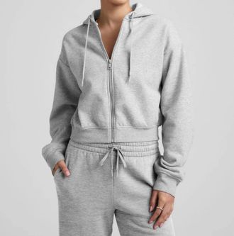 Beyond Yoga Luxe Fleece Zip Up Hoodie In Light Heather Gray