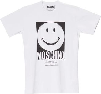 Moschino Smiley Grafische Print Katoenen T-shirt - Dames - T-shirts - Wit - L - Katoen - Tops