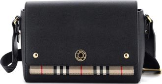 Burberry Borsa a tracolla Note media in pelle e tela con motivo Vintage Check - Nero