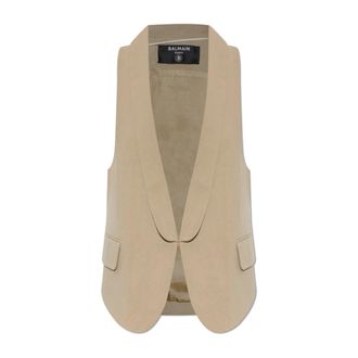 Balmain Vests, female, Beige, Size: 2XS Asymmetrical Cotton Gabardine Vest