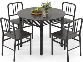 Costway 5 Piece Dining Table Set Round Kitchen Table & 4 Chairs-Gray