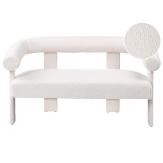 Beliani Sof&aacute; 2 Plazas De Sala De Estar Retro Tapicer&iacute;a De Boucl&eacute; Patas Tapizadas Blanco Crema Ilbro