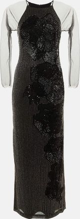 Badgley Mischka Black Embellished Mesh Gown
