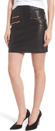 Hudson High Waist Moto Lambskin Leather Miniskirt in Black at Nordstrom Rack, Size 32
