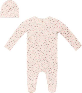 Fragile Crinkle Flower Print Romper with Hat Set in Cream/red at Nordstrom, Size 12M