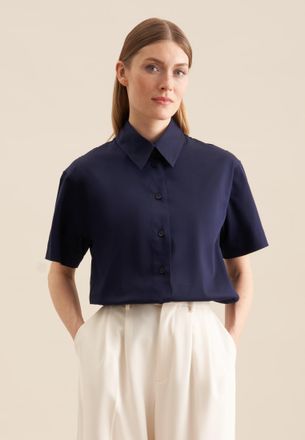 Seidensticker Hemdbluse SEIDENSTICKER Schwarze Rose, Damen, Gr. S(36), blau (dunkelblau), 97% Baumwolle, 3% Elasthan, unifarben, regular fit, ohne Ausschnitt, Bluse