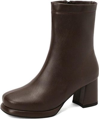 Generic Womens Ankle Boots with Square Toe, Elegant PU Leather Ankle Boots with Block Heel And Side Zipper Short Boots Fashionable Autumn Winter Ankle Shoes f