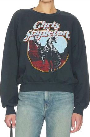 Daydreamer Chris Stapleton Horse Oversized Crew Sweatshirt In Vintage Black