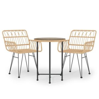 Berkfield Home 3 Piece Garden Dining Set Poly Rattan in Light Tan