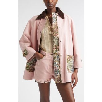 Valentino Tapestry Pocket Solid Cotton & Linen Denim Coat in Dusty Rose at Nordstrom, Size 8 Us