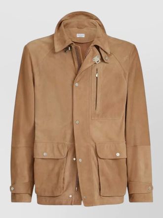 Brunello Cucinelli suede field jacket buttoned cuffs pockets