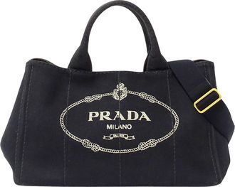 Prada Canapa Black Canvas Handbag Shoulder Bag Tote Bag (Pre-Owned)