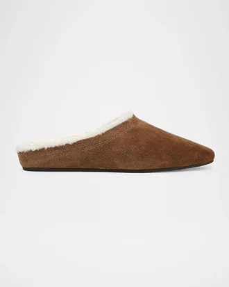 Veronica Beard Narcisa Shearling-Lined Suede Mules