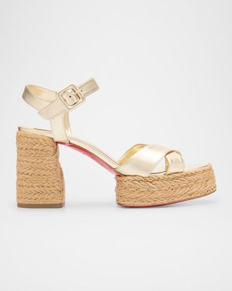 Christian Louboutin 70mm Calakala Metallic Crisscross Platform Sandals