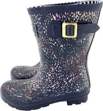 Joules Womens Molly Mid Calf Speckle Rubber Rain Boots In Navy