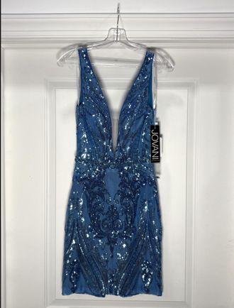 Jovani Womens Plunging Neck Short Dress In Light Blue