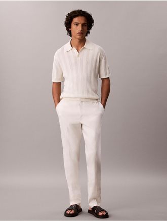 Calvin Klein Mens Linen Blend Pants - White/Natural - 29W x 30L