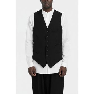 Yohji Yamamoto Kostuums, Heren, Zwart, M, Wol, Gabardine Wollen Gilet