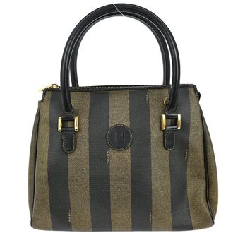 Fendi Vintage Pequin Convertible Zip Tote Coated Canvas Brown Canvas Handbag (Pre-Owned)