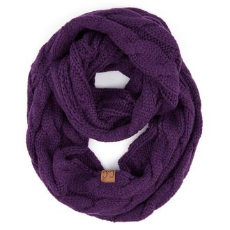 C.C Solid and Multi Color Cable Knit Soft Infinity Scarf (SF-800)(SF-6242)(INF-6245), Dk.purple, Large
