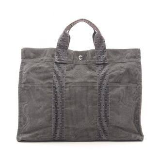 Herm&egrave;s Gray Nylon Canvas Handbag Tote Bag (Pre-Owned)