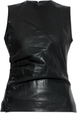 Rotate Leren Top met Zijknopen - Dames - Tops zonder mouwen - Zwart - L - Leer - Tops