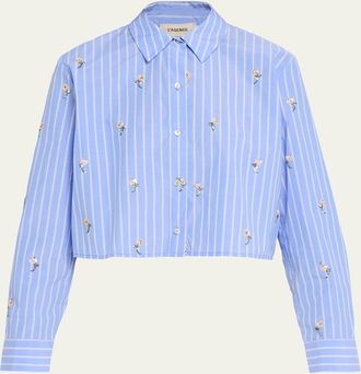 L'agence Cosette Sequined Button-Front Crop Shirt