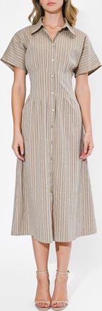 Adelyn Rae Audrey Stripe Cotton Blend Shirtdress in Mocha at Nordstrom, Size X-Small