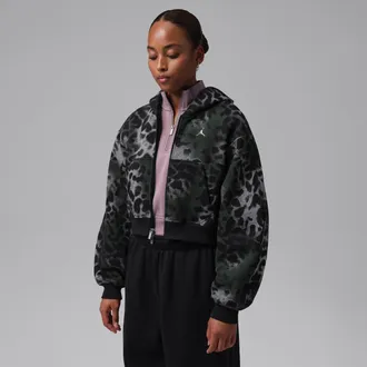 Nike Jordan Womens Jordan Brooklyn Fleece Cropped Full-Zip Hoodie in Black | JA6353-010