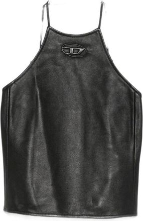 Diesel Sleeveless Tops, female, Black, S, Cropped Logo Top
